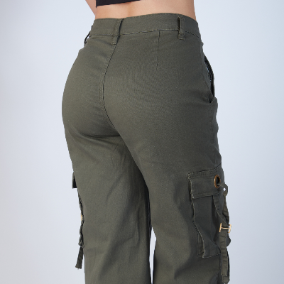 Wide Leg Cargo Pants Olive Green