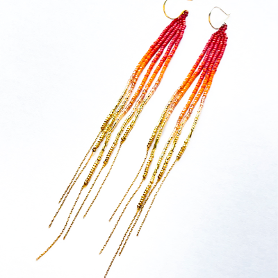 Coral 14k Fringe Earrings Or Lariat Peral & Amber Satellite Chain Necklace From The Rainbow Collection