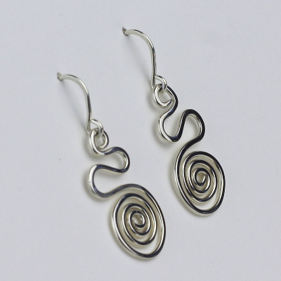 Sterling Silver Spiral Earring, Wire Jewelry Handmade
