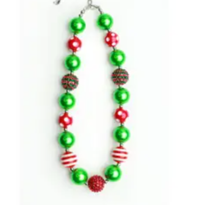 Little Girls Chunky Necklace- Green/Red