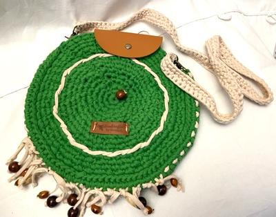 Boho-Hippie Bliss: Handcrafted Round Green Crochet Shoulder Bag