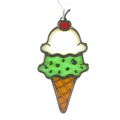 Stained Glass Double Scoop Ice Cream Cone Ornament