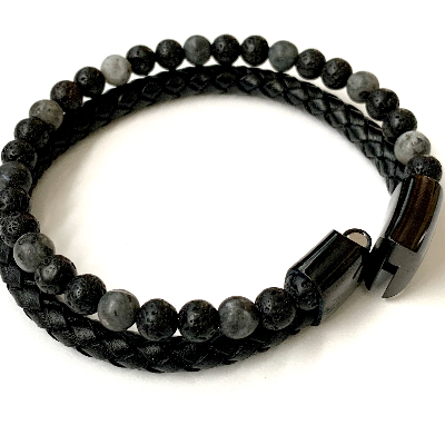 Handcrafted Leather + Stone Bracelet