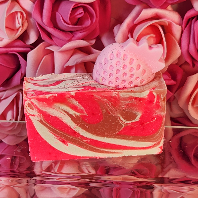 Pink Strawberry Organic Cold Process Swirl Soap. Handmade All Natural Handcrafted Soap. Cute Swirl Soap! Strawberry Soap Bar. Yoni Soap