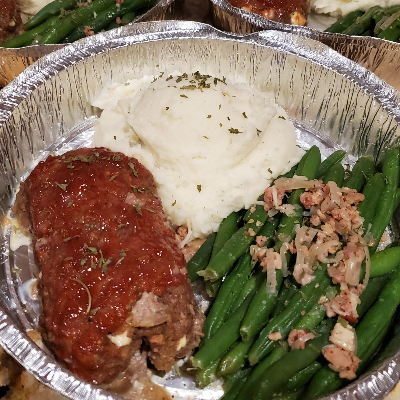 Meatloaf, Mashed Potatoes And Green Beans