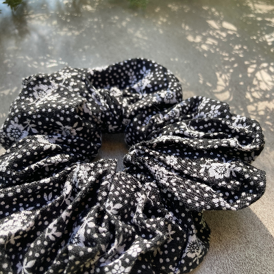 Black And White Floral Scrunchie