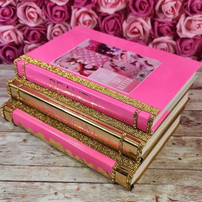 Coffee Table Book Stack (Set Of 3). Glam Book Stack. Hot Pink & Metallic Gold Books, Bling Decor, Glam Home Decor. Makeup Room Decor