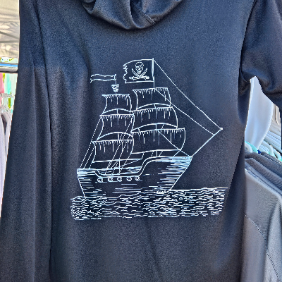 Unisex Upf50 Black Moisture Wicking Hoodie With Pirate Ship Design