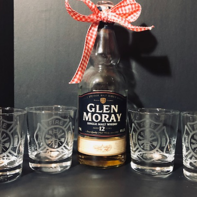 Fireman/Firefighter Hand Etched Rocks Glasses