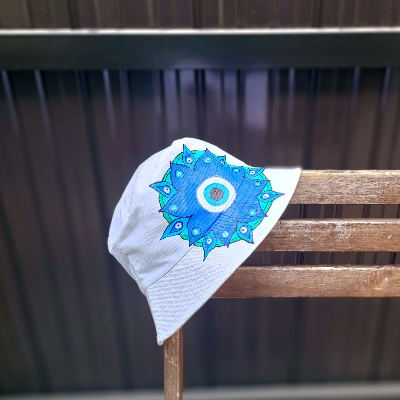 Hat Bucket Hand Painted Hat With Evil Eye & Mandala Decoration