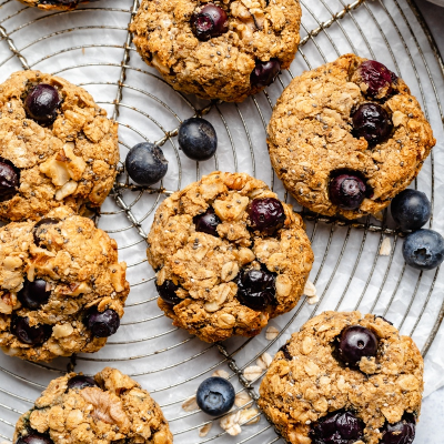 Blueberry Oat & Nut Breakfast Cookies:Soft & Wholesome Packed Oatmeal Cookie With Blueberries, Flax, Oats, Unsweetened Nut Butter, Maple Syrup, Almond Flour, & Seeds