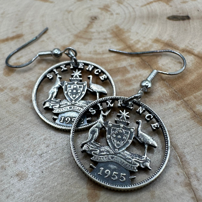 Australia Emu & Kangaroo Hand Cut Silver Coin Earrings