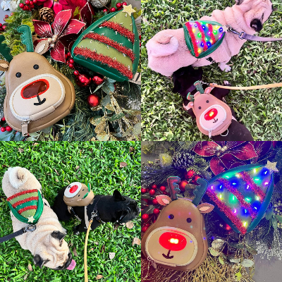 Ruffsack Handmade Dog Backpack With Harness – Christmas Pine