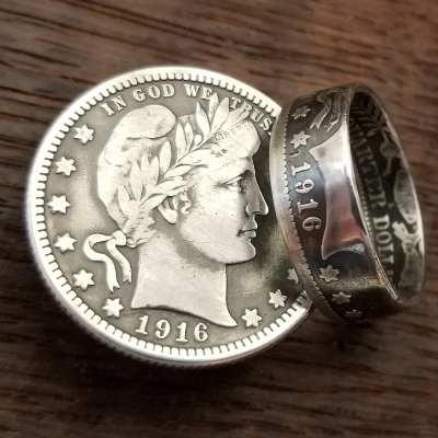 Antique Silver Quarter Coin Ring (Barber)