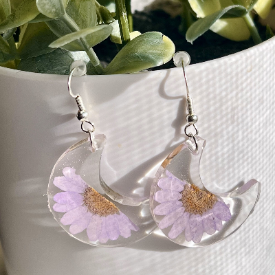 Purple Daisy Moon Earrings