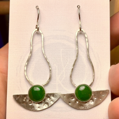 Gemstone Linked Wire And Fan Drop Sterling Silver Earrings