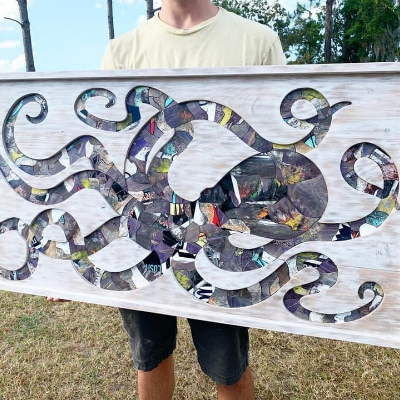 Mosaic Octopus Wall Decor Handmade From Recycled Skateboards