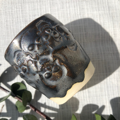 Black Chrome Ceramic Espresso Cup With Skull Detail