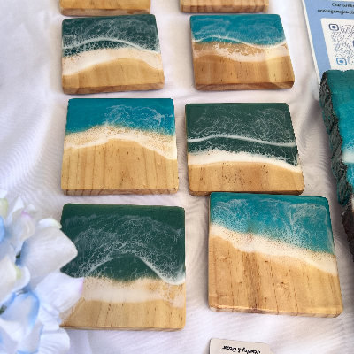 Ocean-Inspired Wood Coasters- Natural Pine Wood