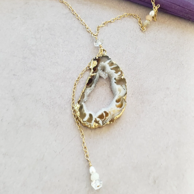 Geode Necklace With Herkimer Diamonds