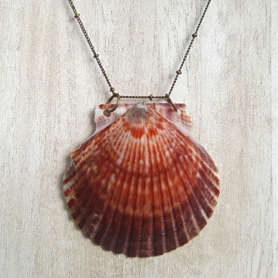 Bright Red Scallop Shell Chain Necklace