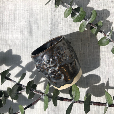 Black Chrome Ceramic Espresso Cup With Skull Detail