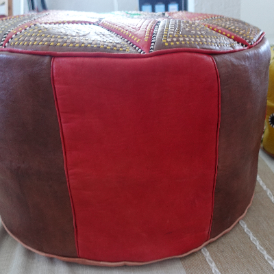 Handmade Moroccan Pouf Red And Brown