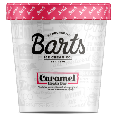 Barts Handcrafted Ice Cream Box 4 Top Flavors - Deep Purple Cow, Three Geeks And A Red Head, Caramel Heath Crunch, Moose Trails