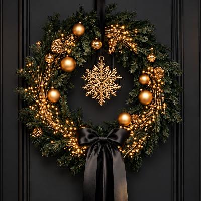Holiday Market Collection I Winter Wreath No. 1 - Black Tie Christmas Front Door Wreath