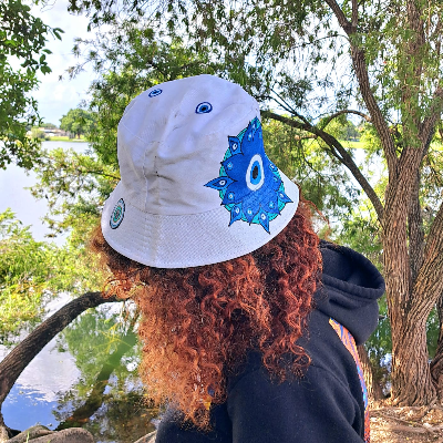 Hat Bucket Hand Painted Hat With Evil Eye & Mandala Decoration