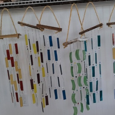 Stained Glass Wind Chimes, Flowers And Panels