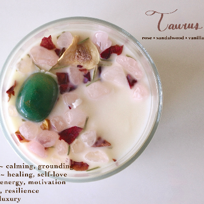 Zodiac Candles For Each Astrological Sign, With Crystals, Herbs, And Florals Inside