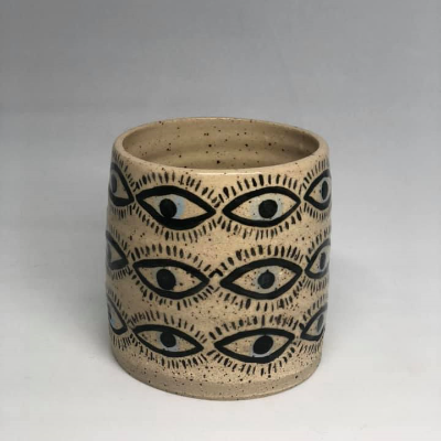Hand Painted Ceramic Mug/Planter With Eye Pattern