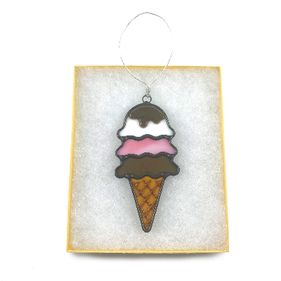 Stained Glass Triple Scoop Ice Cream Cone Ornament