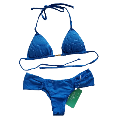 Blue Textured Triangle Top With Butterfly Sided Bottoms Bikini