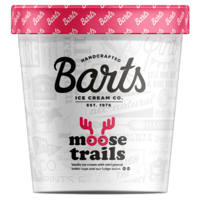 Barts Handcrafted Ice Cream Box 4 Top Flavors - Deep Purple Cow, Three Geeks And A Red Head, Caramel Heath Crunch, Moose Trails