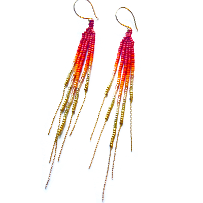 Coral 14k Fringe Earrings Or Lariat Peral & Amber Satellite Chain Necklace From The Rainbow Collection