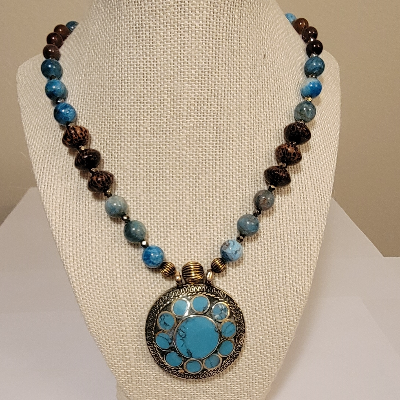 Afghani Turquoise Colored Pendant & Blue Apatite Necklace