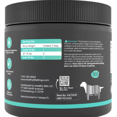 Healthy Bite Probiotic For Dogs - Premium Organic & Natural Soft Chews - Digestive & Immune Support, Bacon Flavor, 120 Count