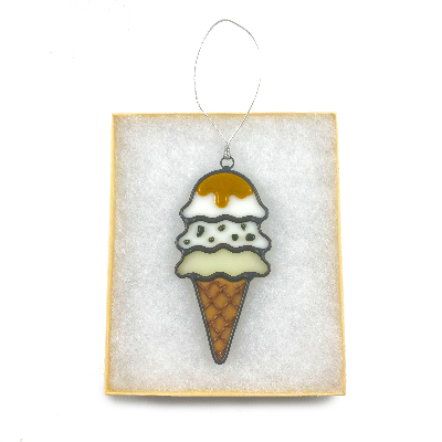 Stained Glass Triple Scoop Ice Cream Cone Ornament