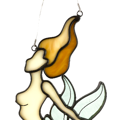 Stained Glass Tail-Holding Mermaid Suncatcher