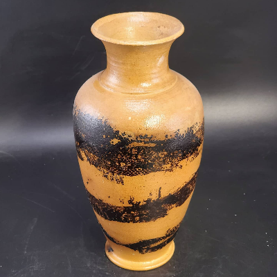 Feather And Horse Hair Raku Vase