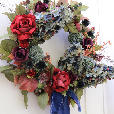 Indigo Harvest Fall Front Door Wreath
