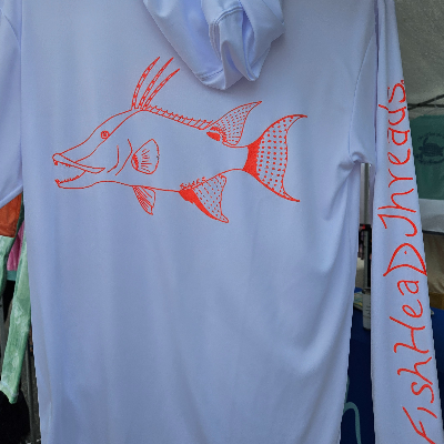 Unisex Upf50 White Moisture Wicking Hoodie With Hogfish Design