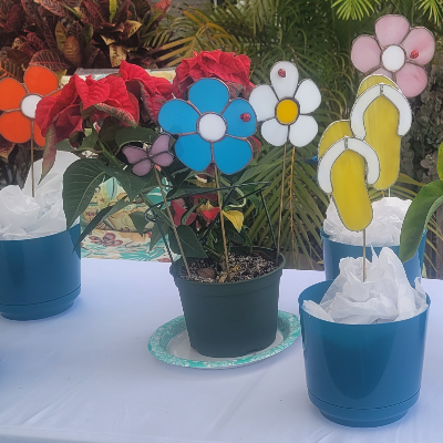 Stained Glass Wind Chimes, Flowers And Panels