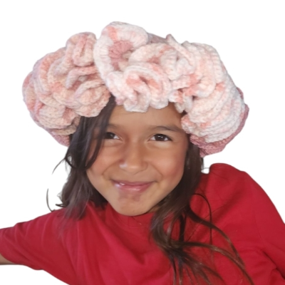 Handmade Crochet Hat Pink+White