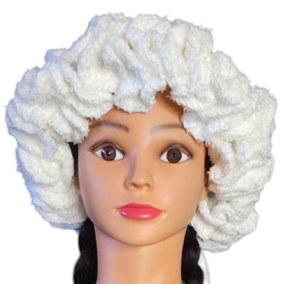 Fluffy Ruffled Handmade Crochet Hat White