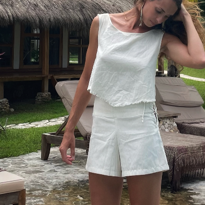 Lace Up Linen Shorts