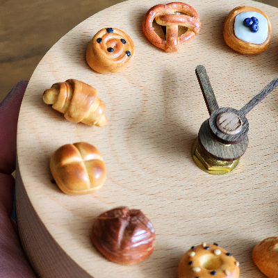 Wooden Desk Clock With Handmade Miniature Breads