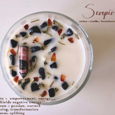 Zodiac Candles For Each Astrological Sign, With Crystals, Herbs, And Florals Inside